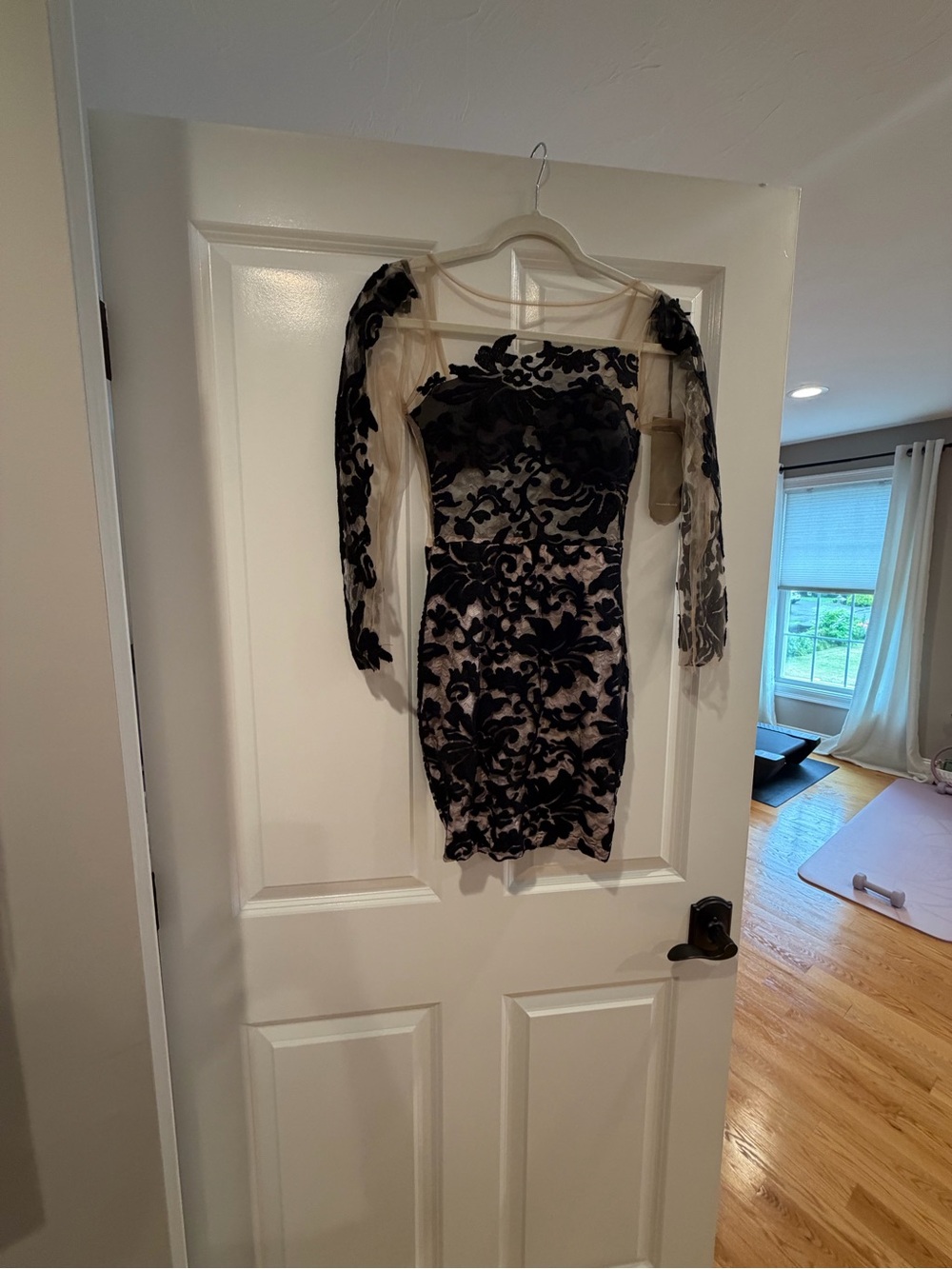 Sheer Long-Sleeve Black Floral Lace Bodycon Dress